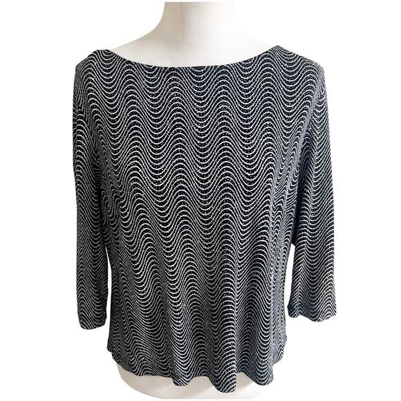 John Robert’s Wavy Design Sparky Party Top Vintage Size 18W Petite Black Silver - Picture 1 of 12